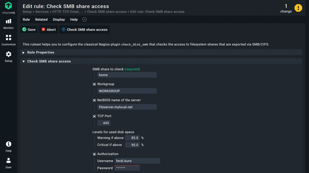 Configuration of the active check for SMB shares in Checkmk