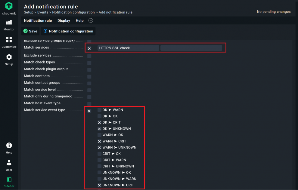 Adding a notification for the service HTTPS SSL.check in Checkmk